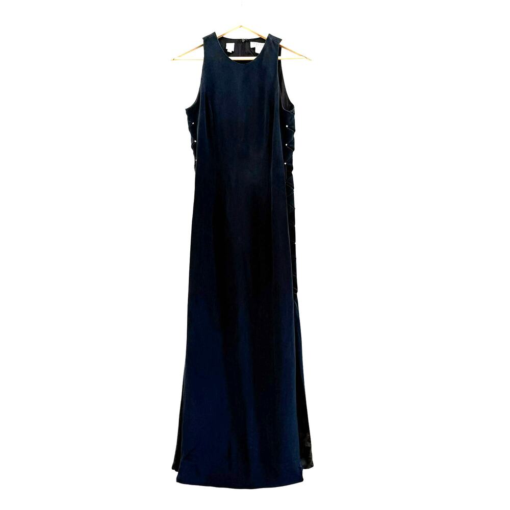 Niteline Della Roufogali Embellished Maxi Dress Womens 8 Black Vtg Formal y2K